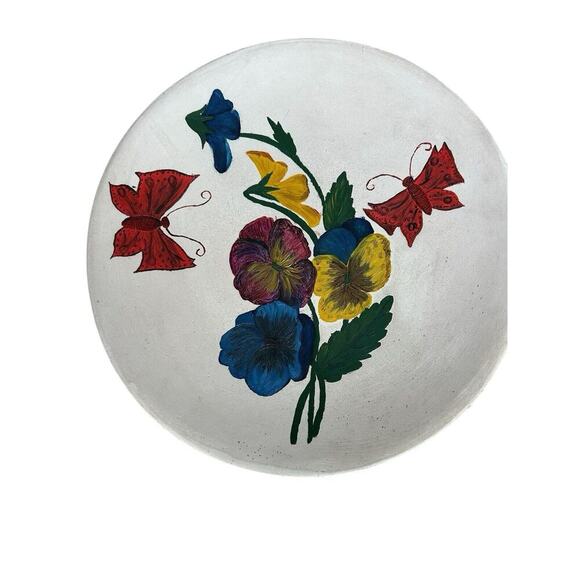 Antique Leather Board Hand Painted Floral Pansy Sun Flowers Round Wall Hangings - Picture 3 of 9